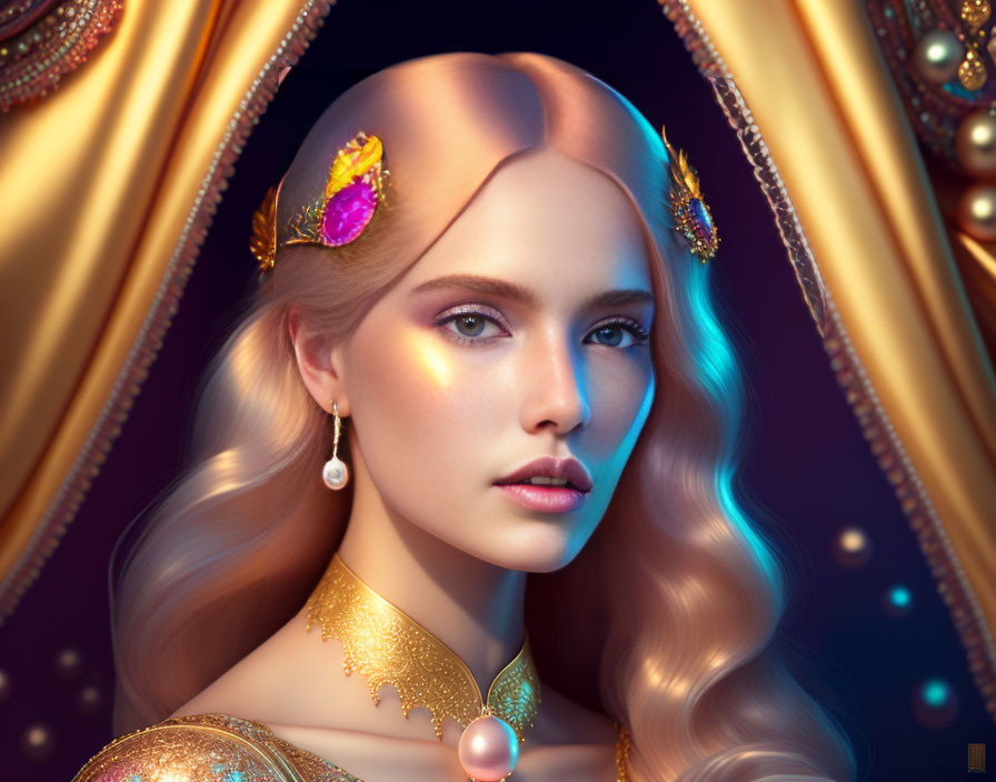 Luxurious Woman Portrait with Golden Hair and Jewelry