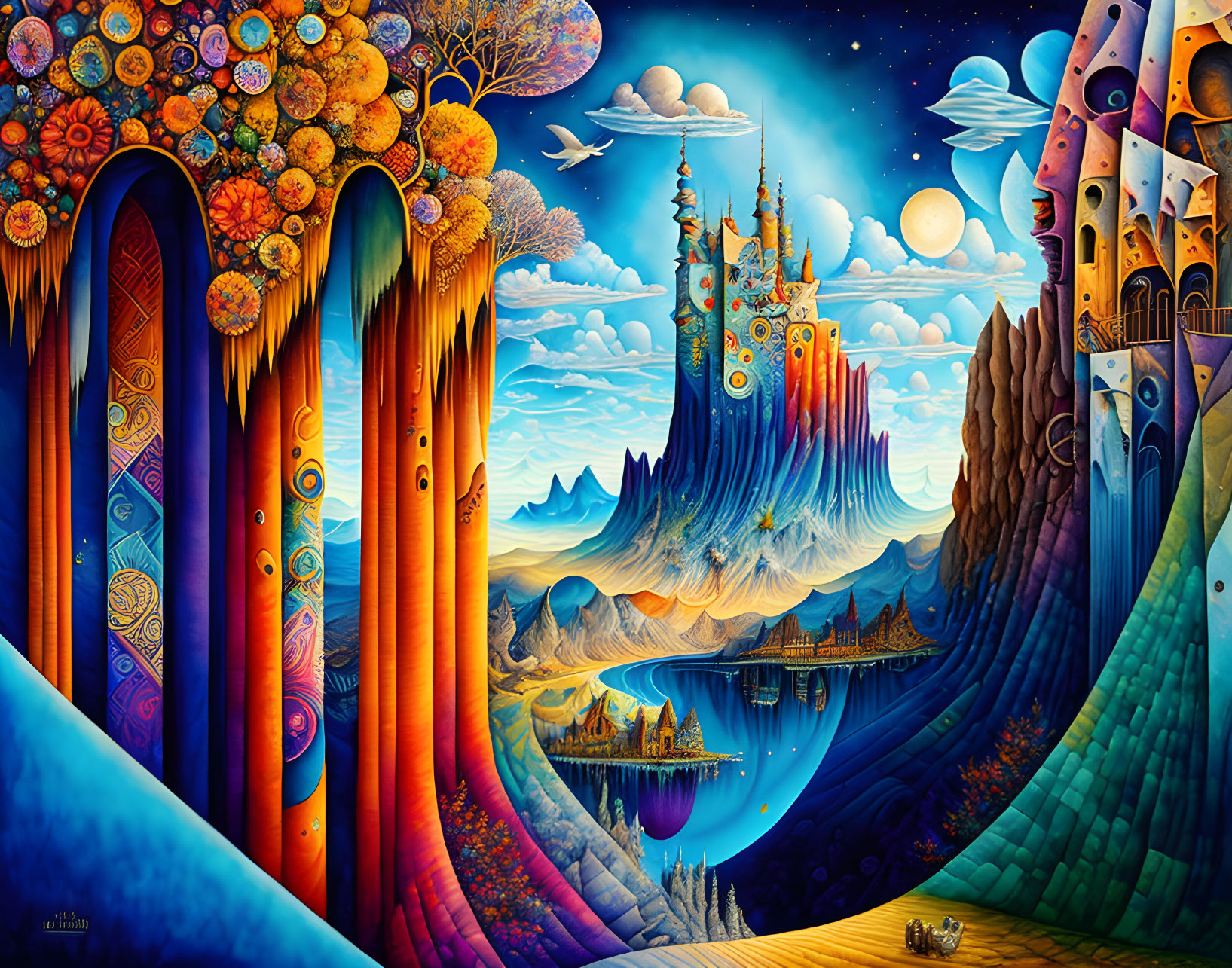 Colorful Whimsical Landscape with Surreal Elements