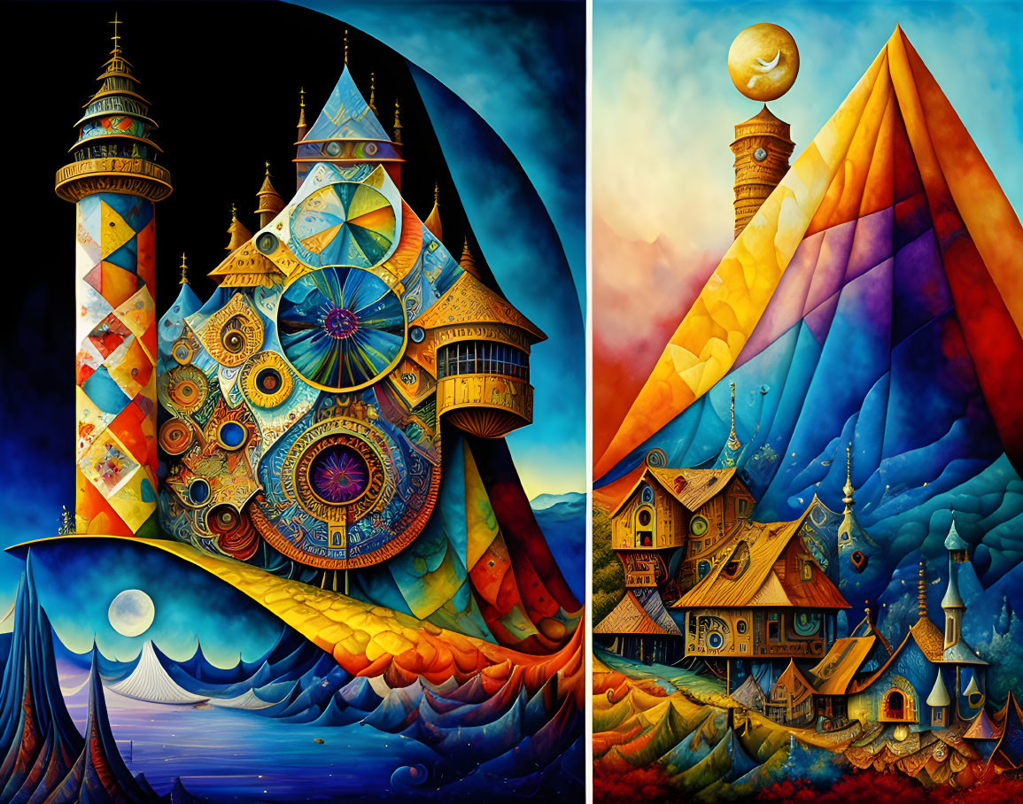 Fantastical Landscapes with Elaborate Towers and Whimsical Houses