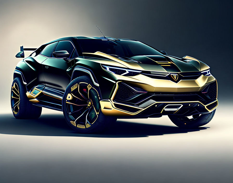 Angular Black and Gold Sports Car with Luxurious Design