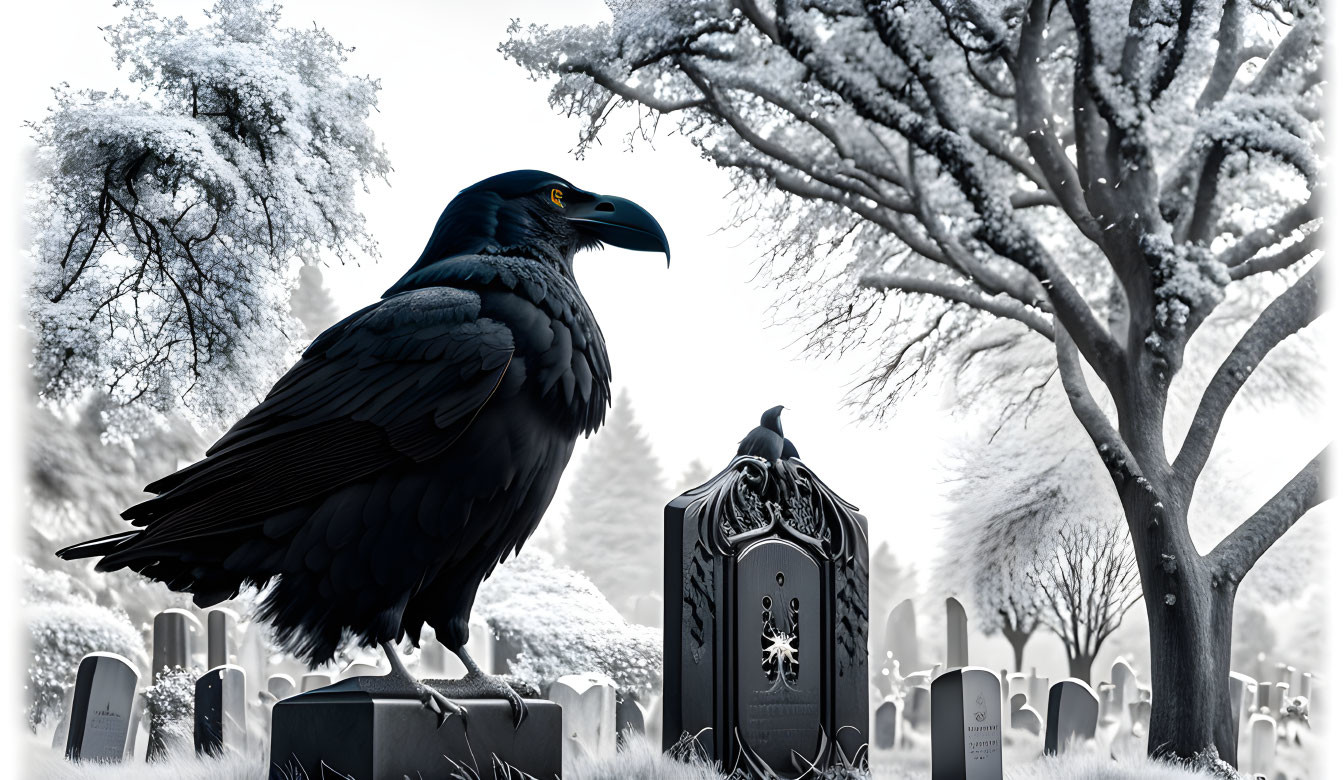 A raven on graveyard