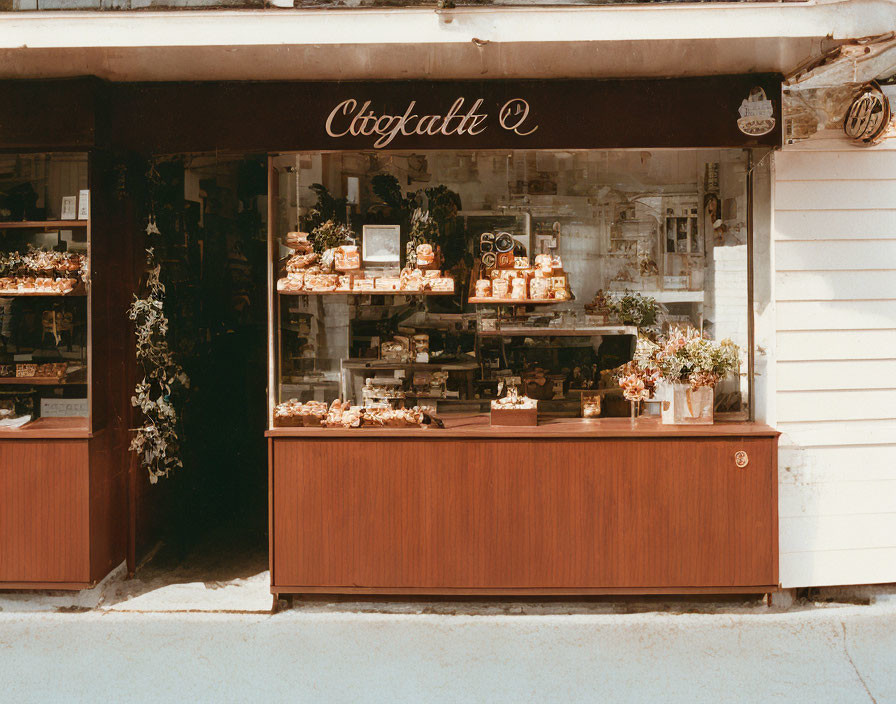 Bakery with Cyrillic Sign and Displayed Cakes