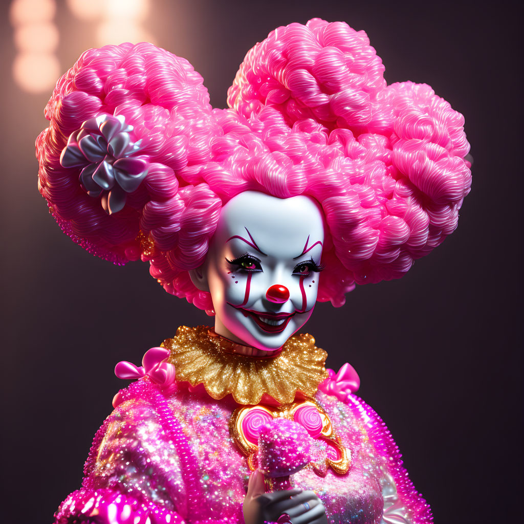 Colorful Clown with Pink Hairdo and Heart Lollipop