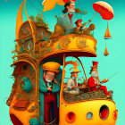 Colorful Fantastical Ship Illustration with Whimsical Decorations