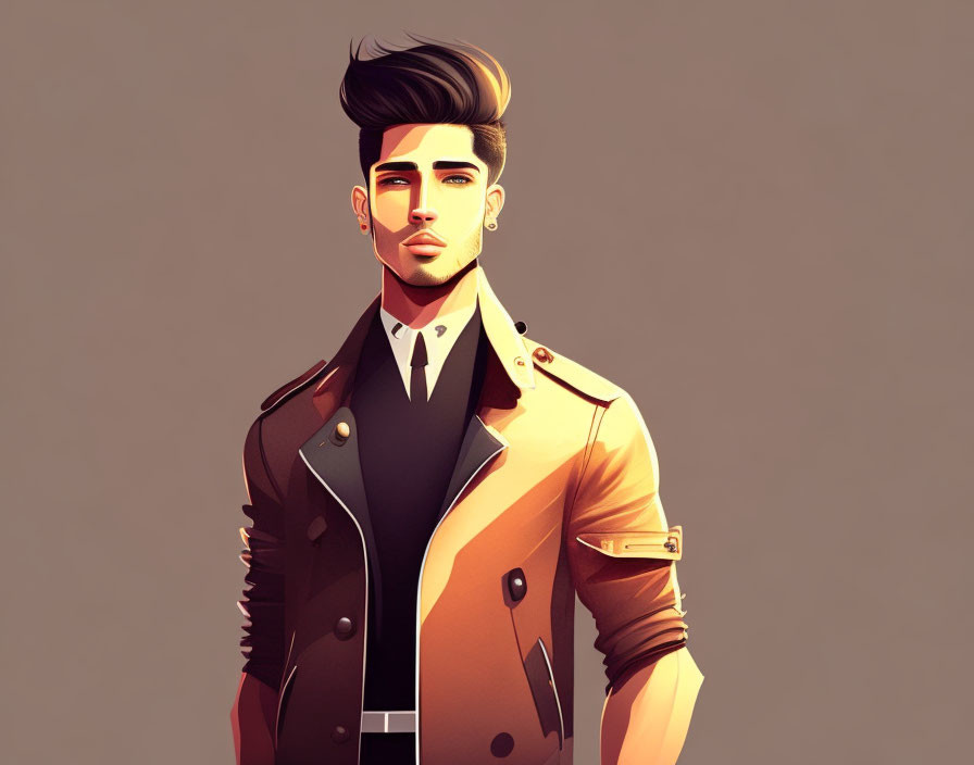 Modern man illustration in stylish jacket on neutral backdrop