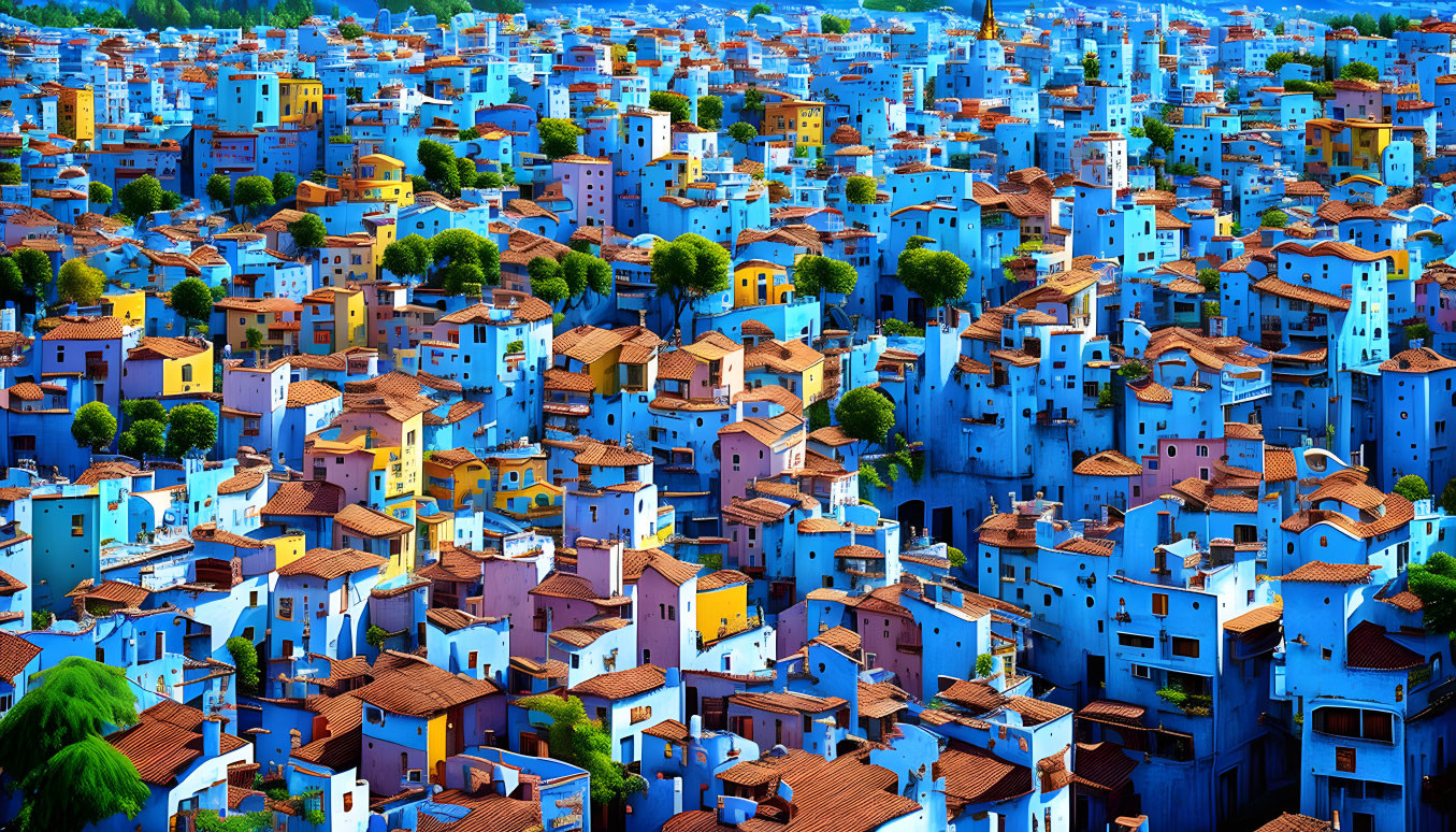 Colorful Cluster of Houses in Urban Area with Vibrant Cityscape