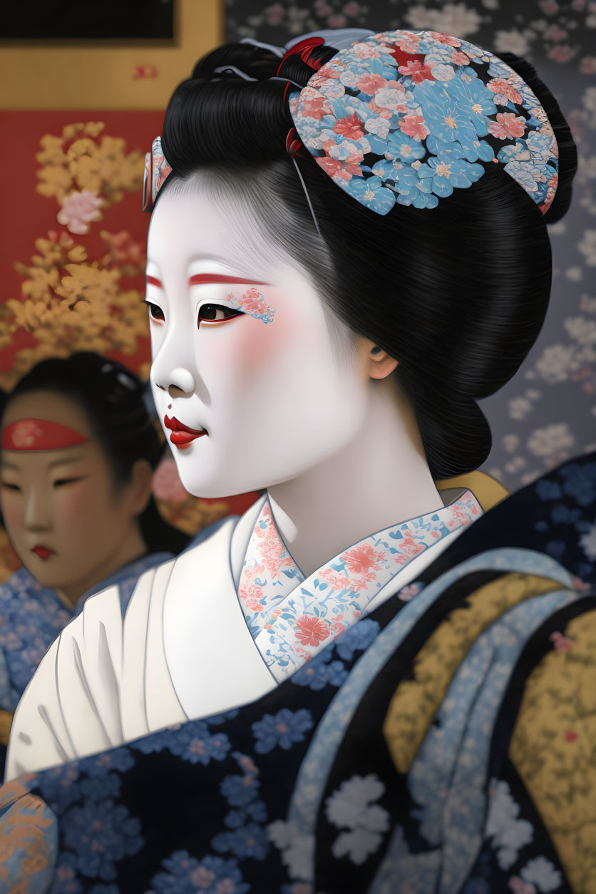 Japanese Geisha in Ukiyo-e Style