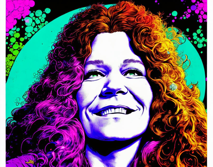Colorful Psychedelic Portrait of Smiling Person with Curly Hair