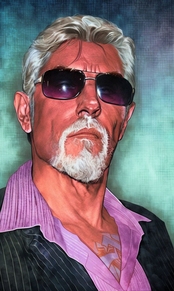 Gray-Haired Man in Sunglasses with Purple Striped Shirt Illustration