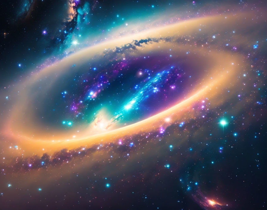 Colorful Spiral Galaxy with Blue, Purple, and Orange Swirls