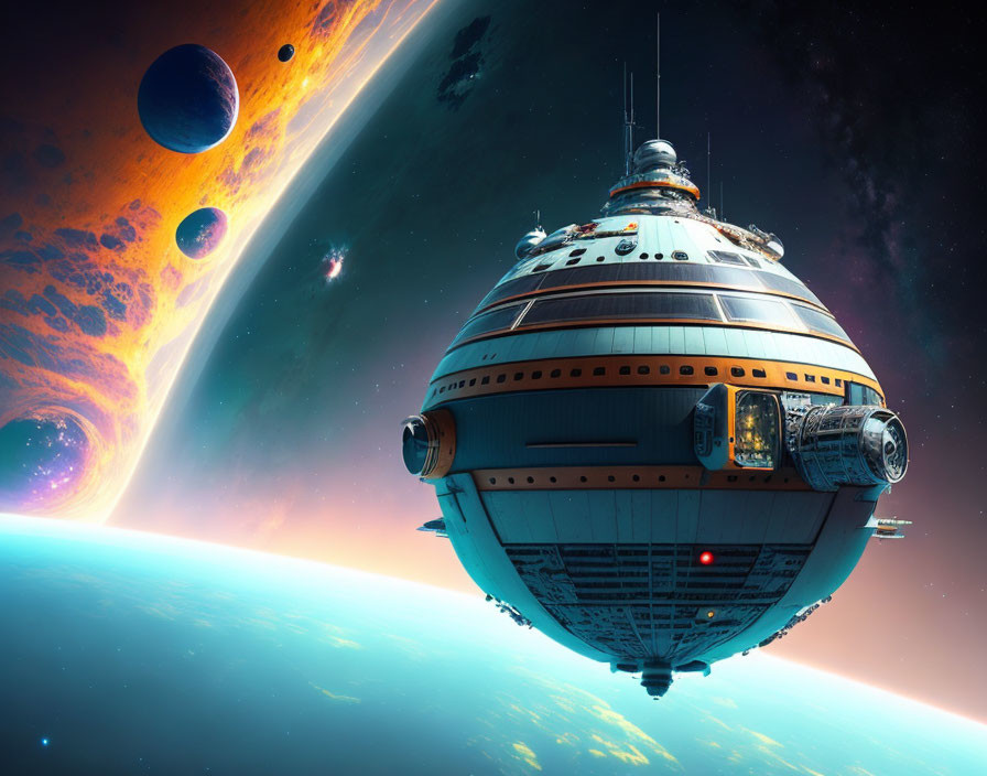 Colorful Nebula and Celestial Bodies in Sci-Fi Space Scene