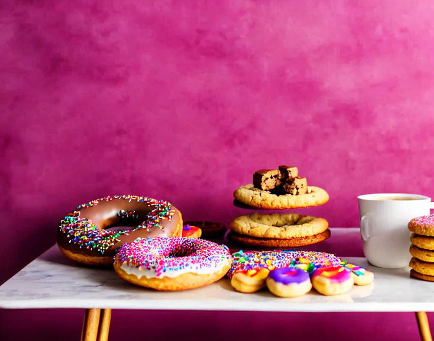Assortment of Sweet Treats on Pink Background