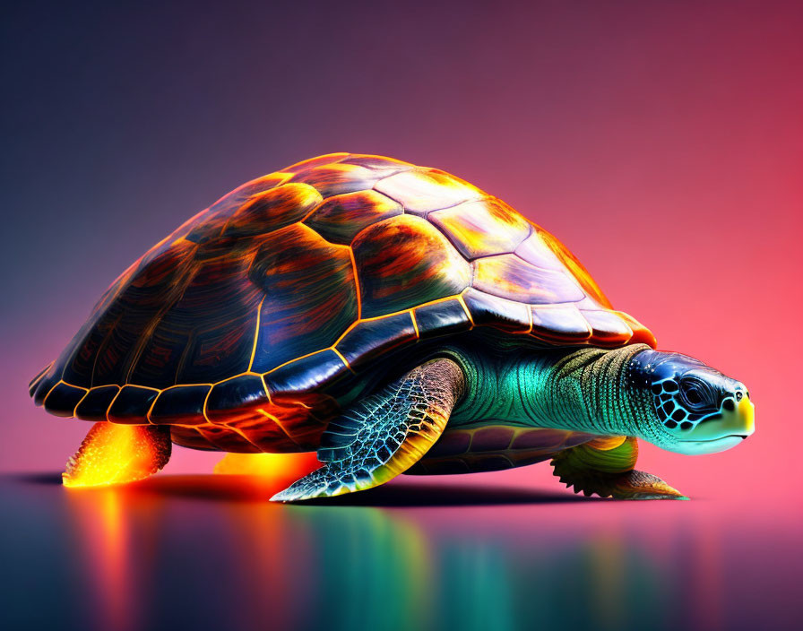 Colorful Turtle Digital Artwork on Gradient Background