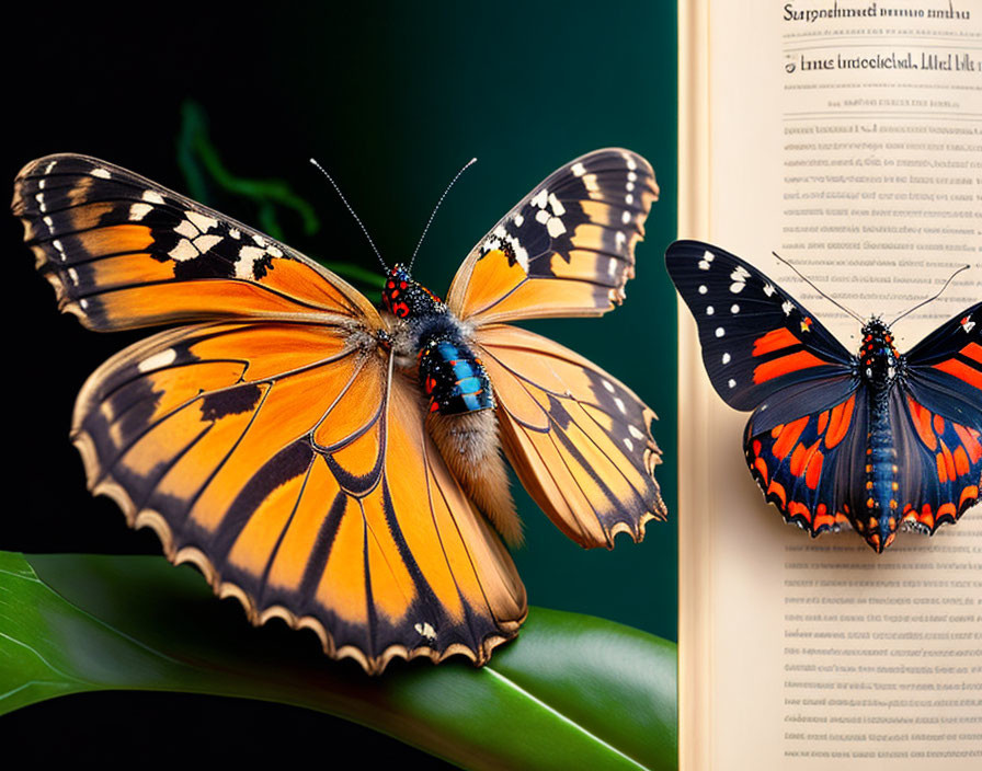 Orange and Black Butterfly on Green Leaf with Text Background