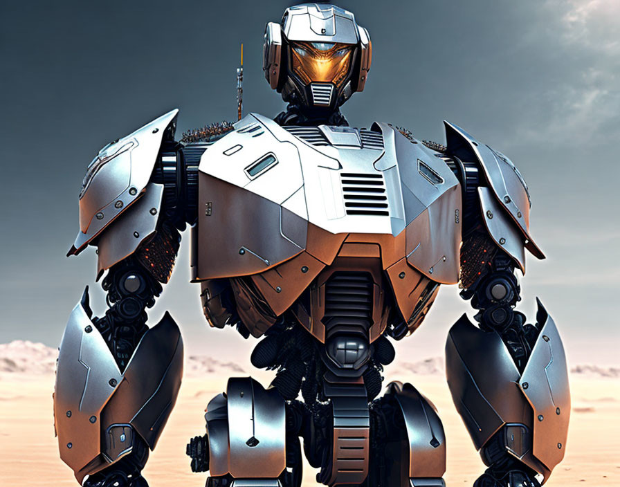 a heavily armored and armed robot from the future