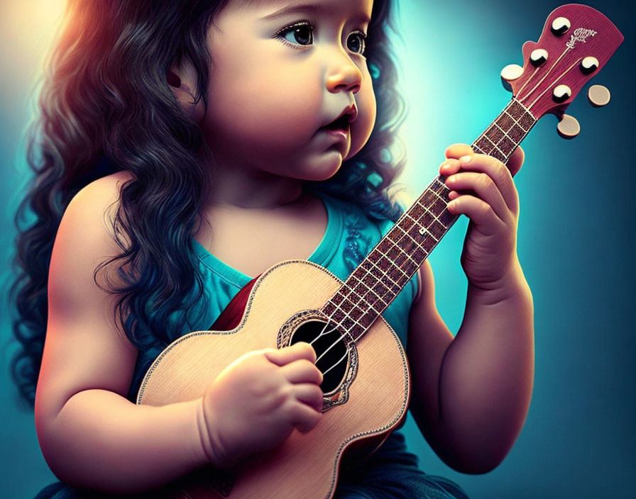 baby playing ukulele