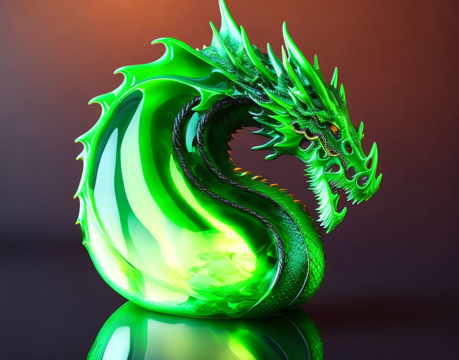 green molten glass dragon