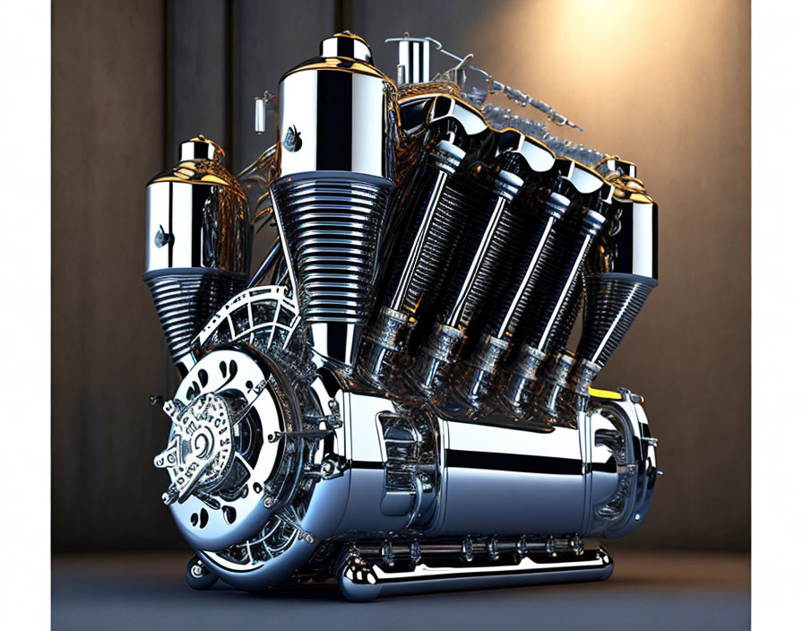 Detailed Chrome-Finished V-Twin Motorcycle Engine Display