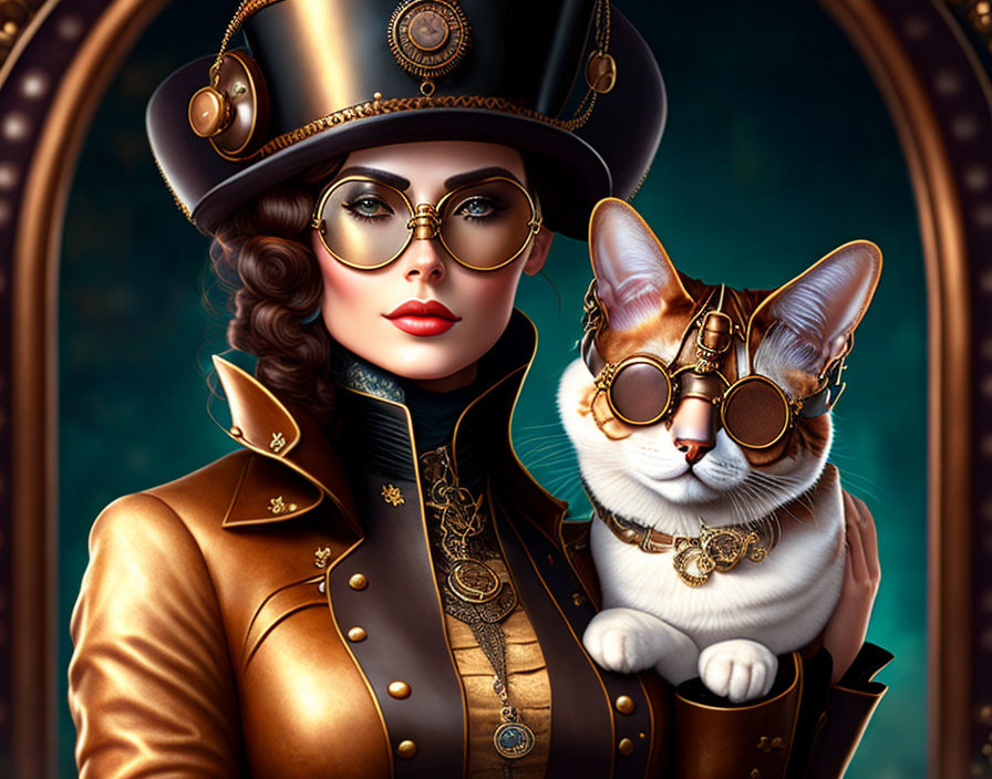 Steampunk woman and cat