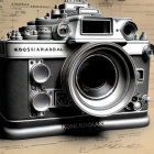 Vintage Camera with Dual Lenses and Intricate Details on Handwritten Notes Background