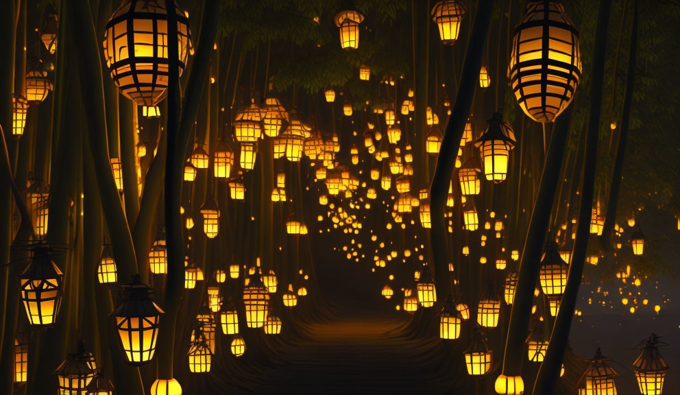 Japanese lantern during the night on a road
