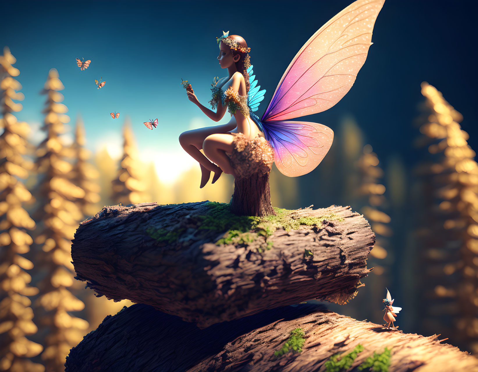 A fairy on top of a log