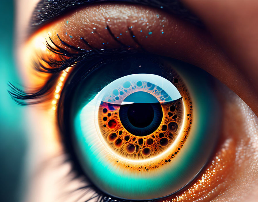 Detailed Human Eye with Iris Patterns, Eyelashes, and Eyeshadow