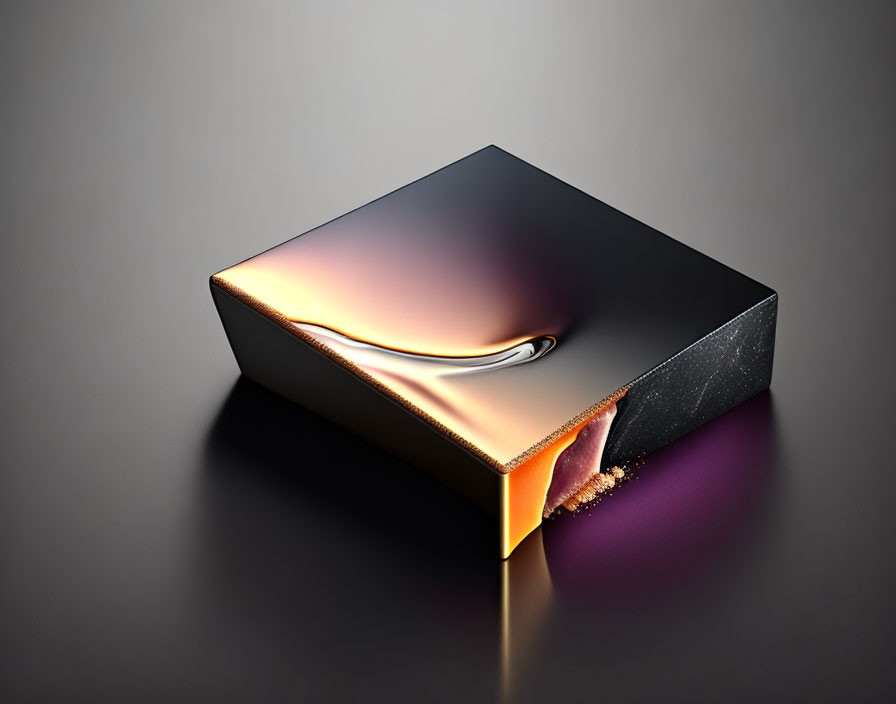 Black and Gold Glossy Box with Abstract Design on Dark Background