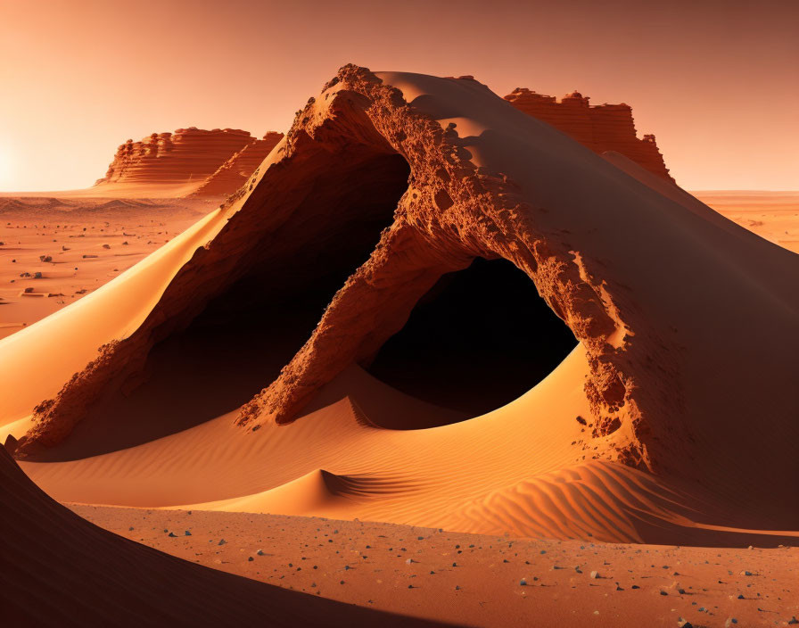 Large Sand Dune with Arch-Shaped Opening in Desert Landscape