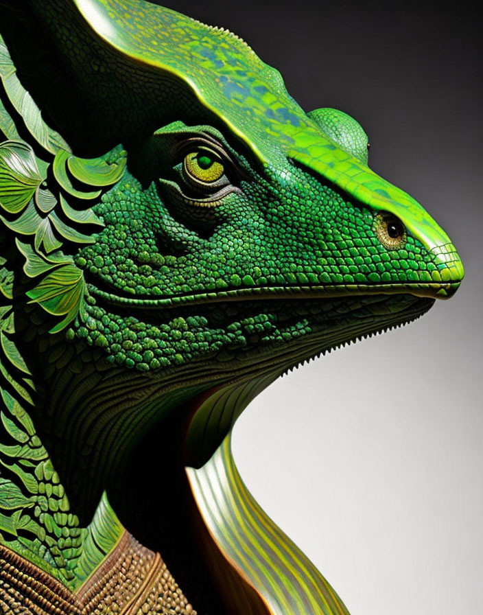 Detailed Hyper-Realistic Green Creature Illustration
