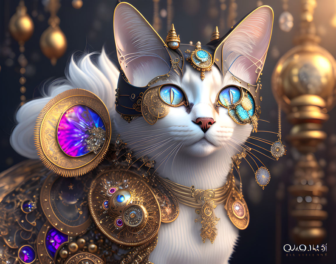 Patchwork Steampunk Cat With White Hair