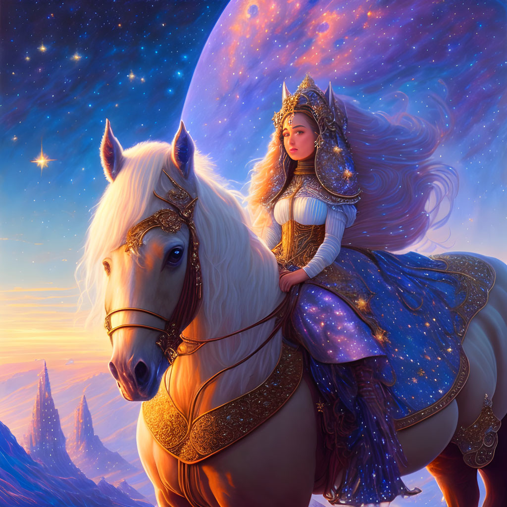Space Princess on a star horse on the background F