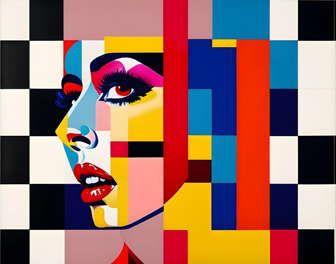 Colorful Abstract Geometric Artwork Featuring Stylized Female Face