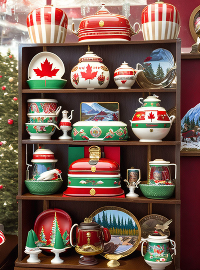 Festive Holiday-Themed Ceramic Tableware with Christmas and Canadian Motifs