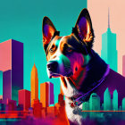 Colorful Dog Artwork with NYC Skyline Background
