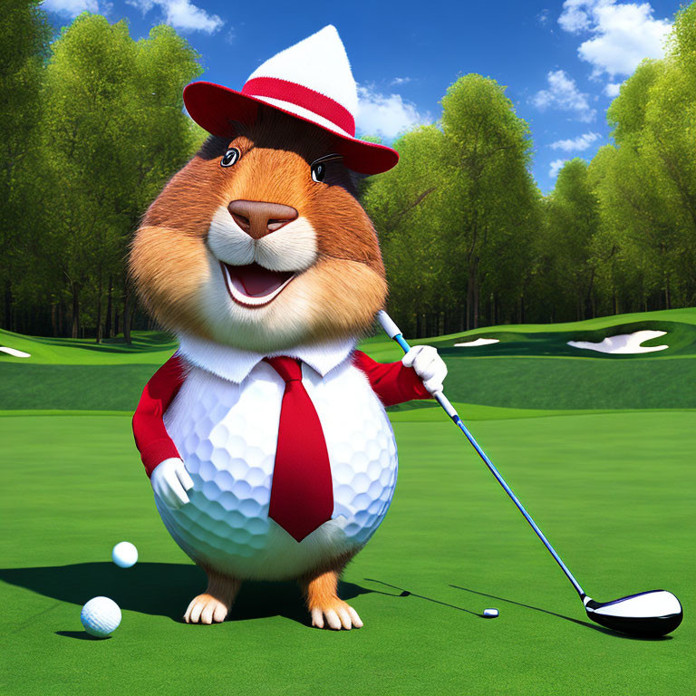 Golfing Gopher in funny costume