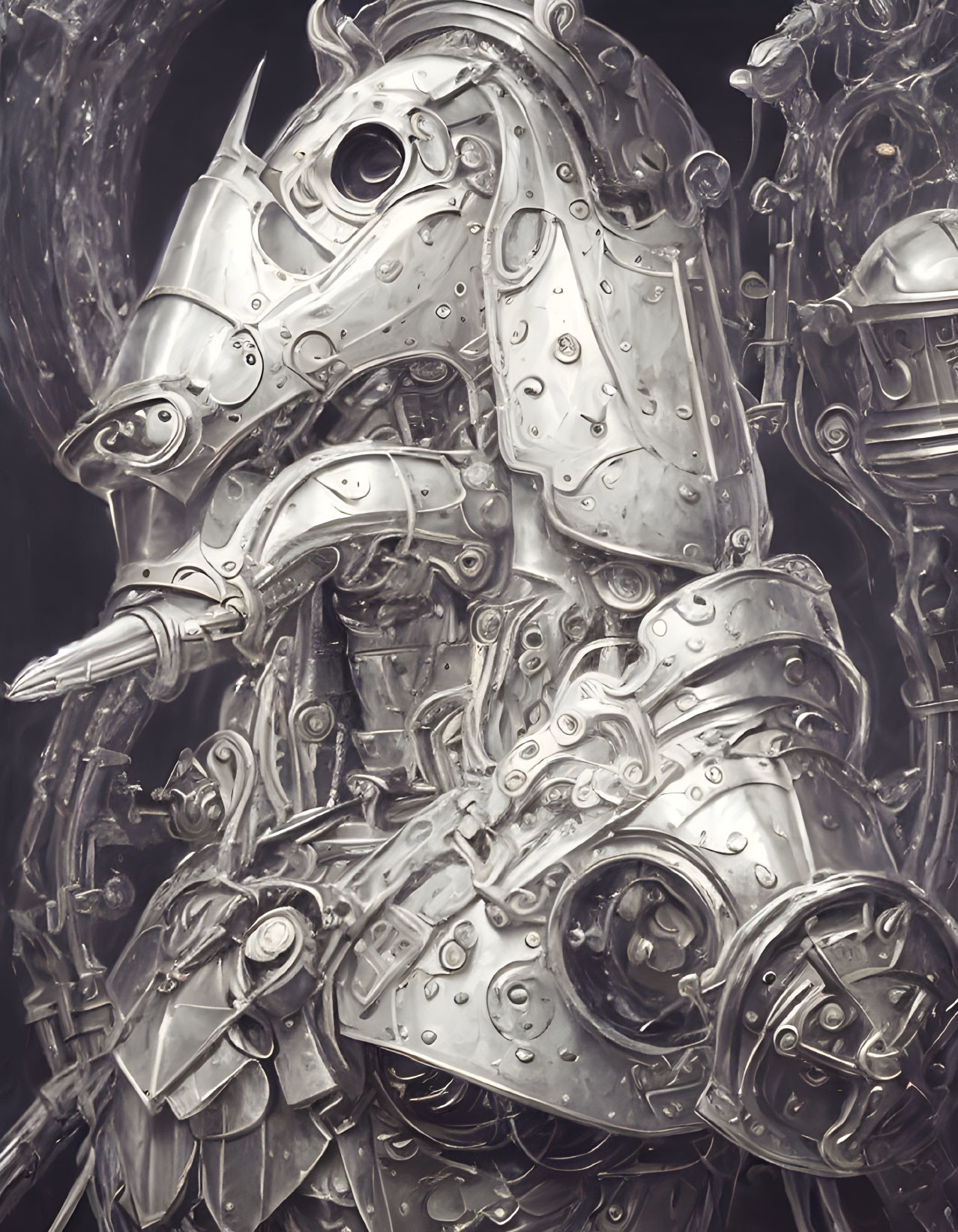 Detailed Mechanical Knight Drawing with Intricate Armor