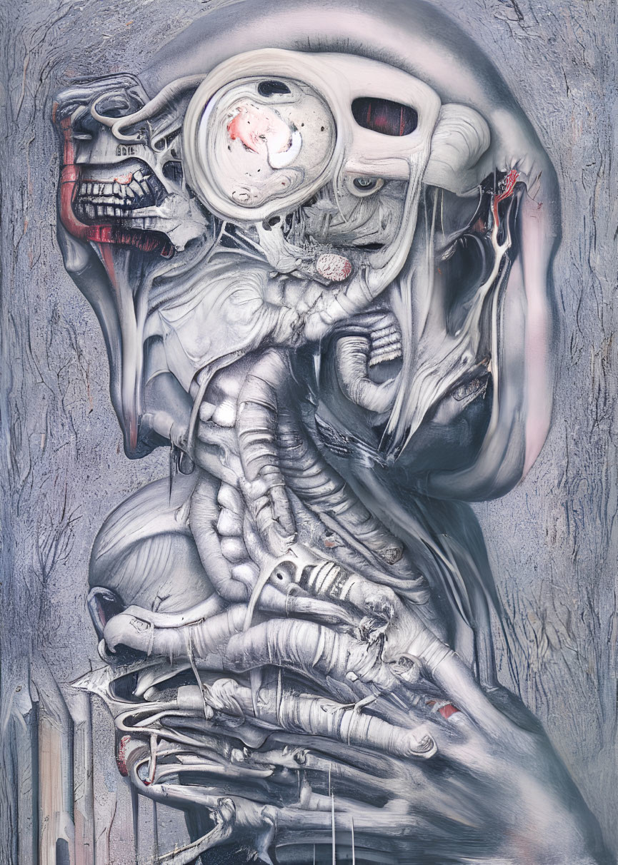Surreal biomechanical painting with organic and mechanical elements