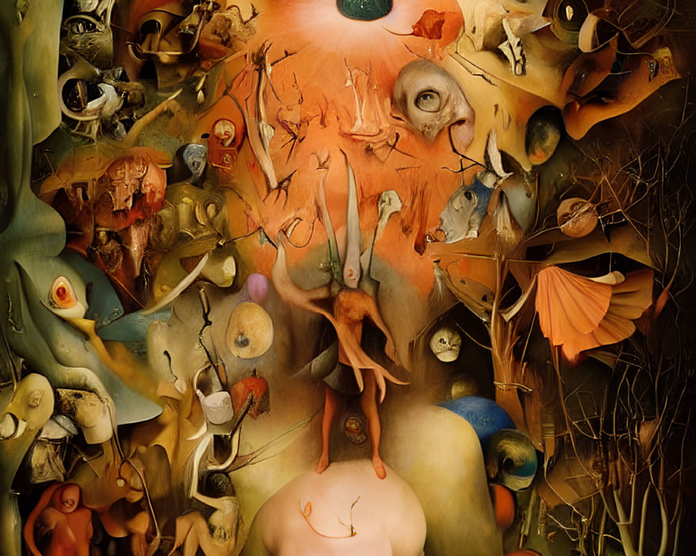 Abstract Surrealist Artwork with Disembodied Eyes and Surreal Creatures