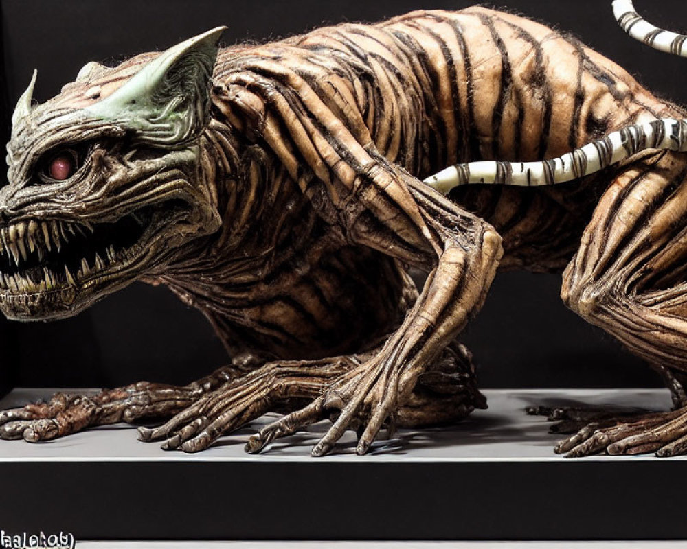 Detailed Model of Fantastical Creature with Striped Skin, Feline Body, Long Tail, and