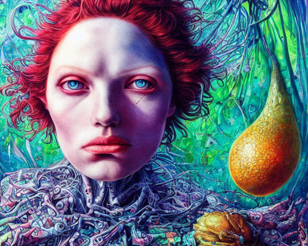 Colorful Artwork: Red-Haired Woman in Fantasy Setting