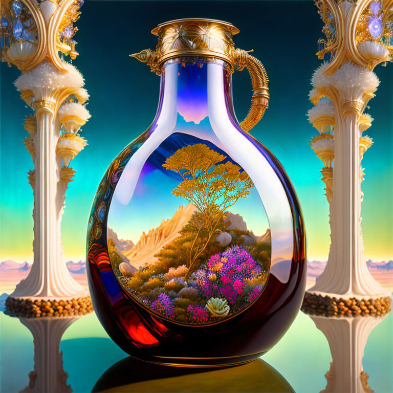 SURREAL SPACE WITHIN AND OUTSIDE OF A BOTTLE