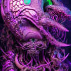 Detailed Purple & Silver Digital Artwork: Armored Figure & Dragon Creature in Ornate Design