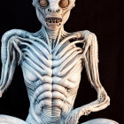 Detailed humanoid alien figure with large eyes and intricate textures on dark background
