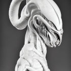 Detailed Alien Creature Illustration with Elongated Skull and Spine-like Structures
