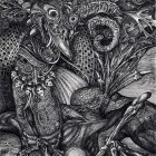 Detailed biomechanical illustration with cyborg creatures and tangled wires