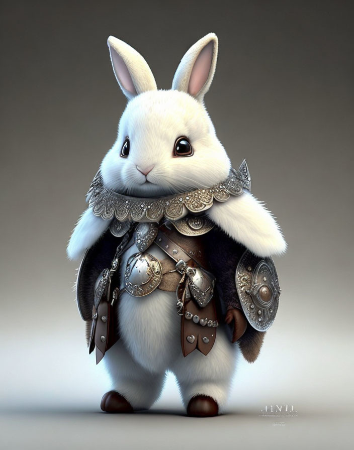 Animated bunny in medieval armor with shield