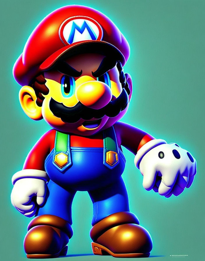 Classic Video Game Character in Confident Pose: 3D Mario Rendering