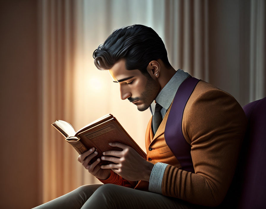 A gentleman is reading book