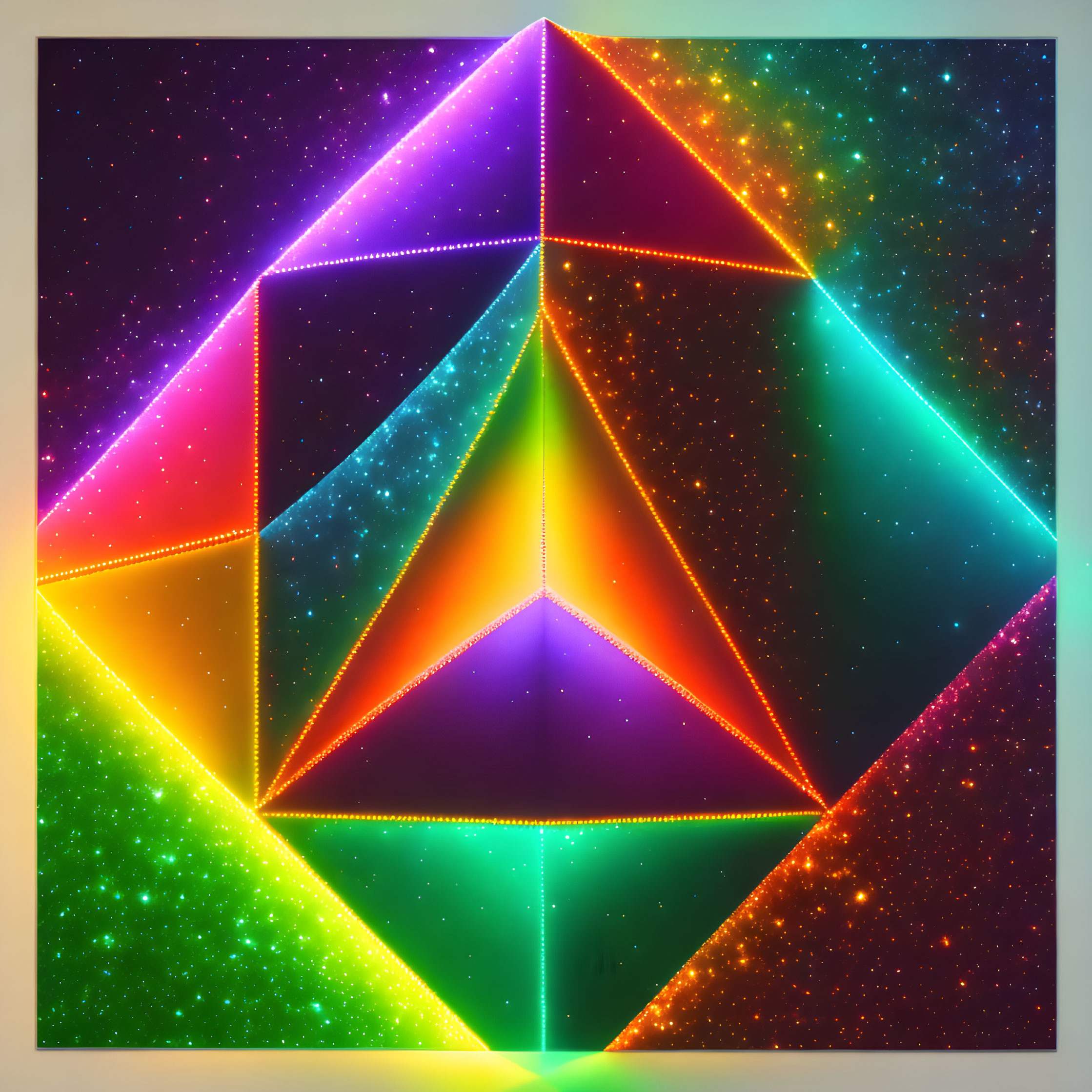 Colorful Neon Tetrahedron in Space Background Artwork